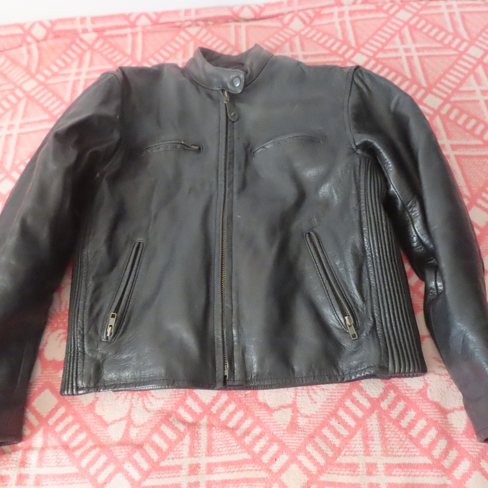Moto Mod Mens Jacket Black Motorcycle Coat  Biker Genuine Leather M